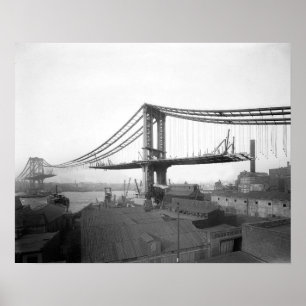 Poster Construção de ponte de Manhattan, 1909. Foto do