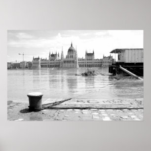 Póster Construção húngara do parlamento através do ri