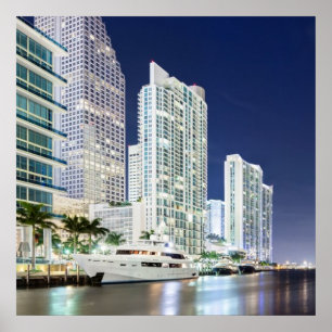 Póster Construções ao longo do rio Riverwalk de Miami