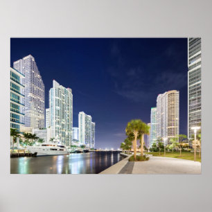 Póster Construções ao longo do rio Riverwalk de Miami