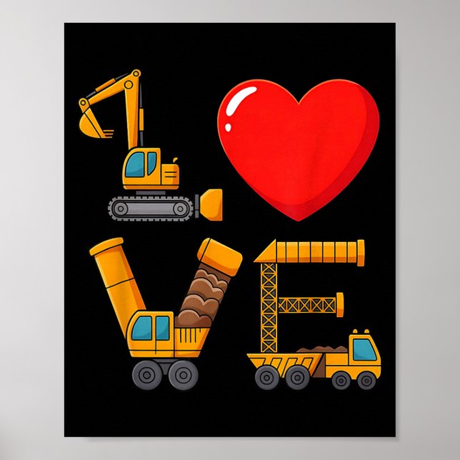 Poster Construction Valentine Love Spelled With Trucks Ex (Frente)