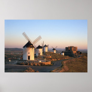 Póster Consuegra, La Mancha, Espanha, moinhos de vento