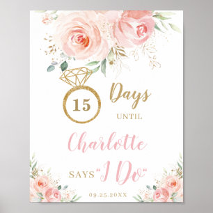 Poster Contagem Regressiva para Casamento com Floral Rosa