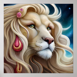 Poster Contemplação do Leão: Ponderando o Horizonte à Fre