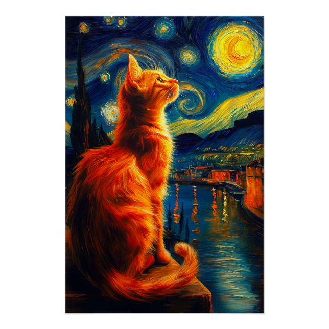 Póster Contemplative Ginger Cat | Starry Night Sky (Frente)