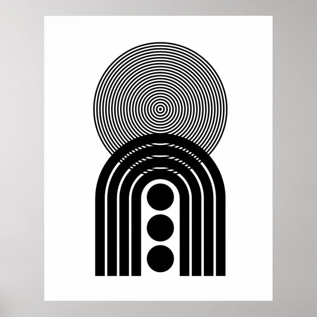 Poster Contemporâneo de Meio século Preto Geométrico (Frente)
