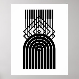 Poster Contemporâneo de Meio século Preto Geométrico