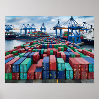 Poster Contentores de carga prontos para exportação