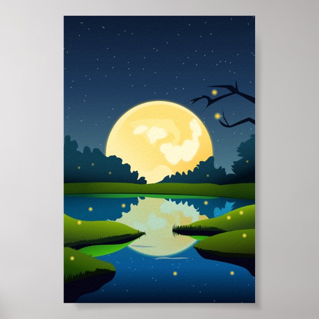 Poster Contexto da Paisagem Noturna do Vetor Moonlight (Frente)