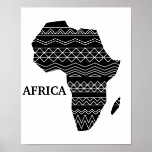 Poster Continente Africano Negro e Branco