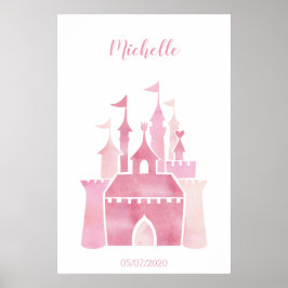 Poster Conto de fada de castelo com cor-de-água rosa-bran