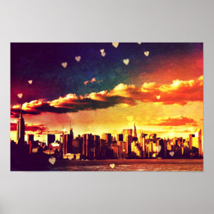 Póster Conto de Fada de Nova York - Corações Skyline