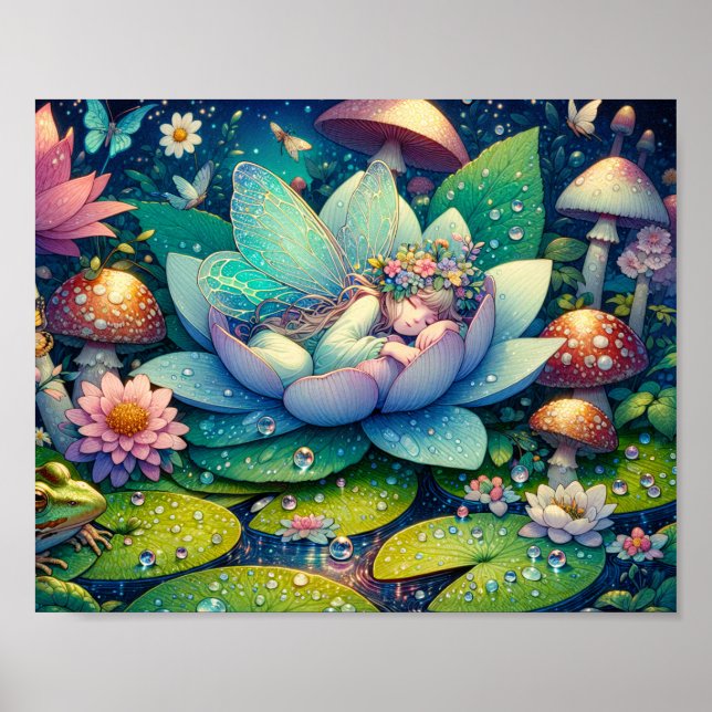 Poster Conto de Fadas da Fada Dormindo em uma Flor (Frente)
