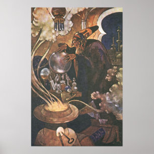 Poster Conto de fadas do vintage, Aladdin e a lâmpada
