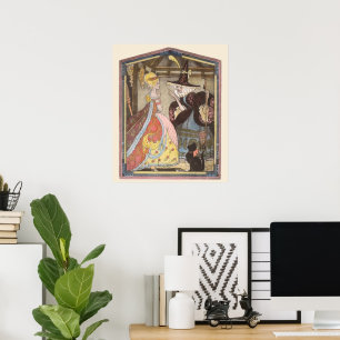 Poster Conto de fadas do vintage, Cinderella e madrinha