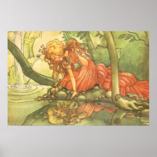 Póster Conto de fadas do vintage, príncipe princesa do