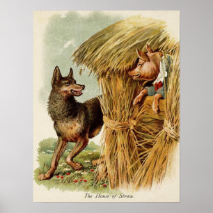 Póster Conto de fadas do vintage, três porcos pequenos e