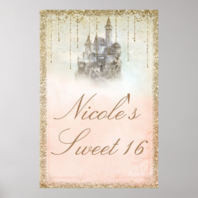 Poster Conto de Fadas Princesa Castelo Dourado Brilho (Frente)
