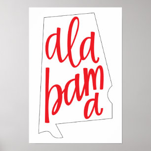 Póster Contorno do Estado do Alabama
