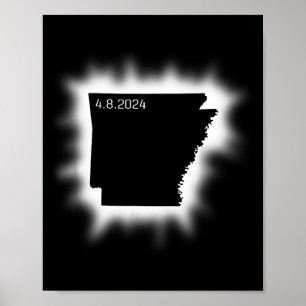 Poster Contorno do Estado do Arkansas Eclipse Solar 8 de