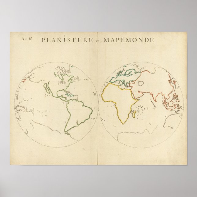 Póster Contorno do Mapa Mundial 2 (Frente)