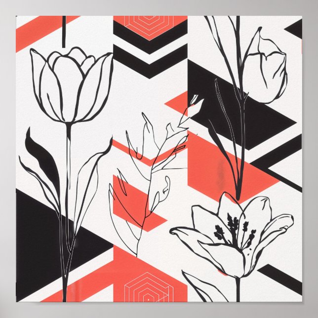 Poster Contraste Floral Geométrico Moderno (Frente)