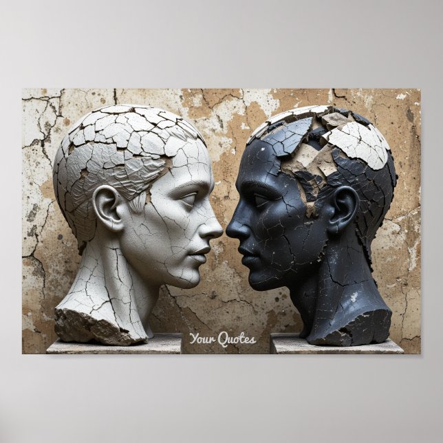 Poster Contrasting Plaster and Obsidian Busts (Frente)