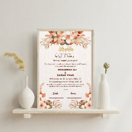 Poster Contrato de Luxury Rosa Dourado Floral Frame Nikah