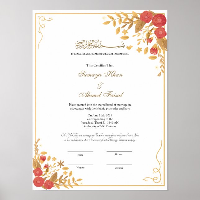 Poster contrato nikkah de quadro botânico (Frente)