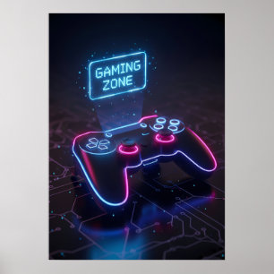 Poster Controlador de Jogo Cyberpunk Neon “ZONA DE JOGOS”