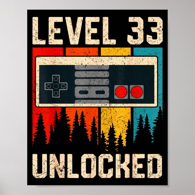 Poster Controlador de Video Game Nível 33 Desbloqueado An (Frente)