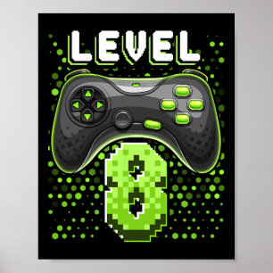 Poster Controlador de Video Game Nível 8 Aniversário de 8