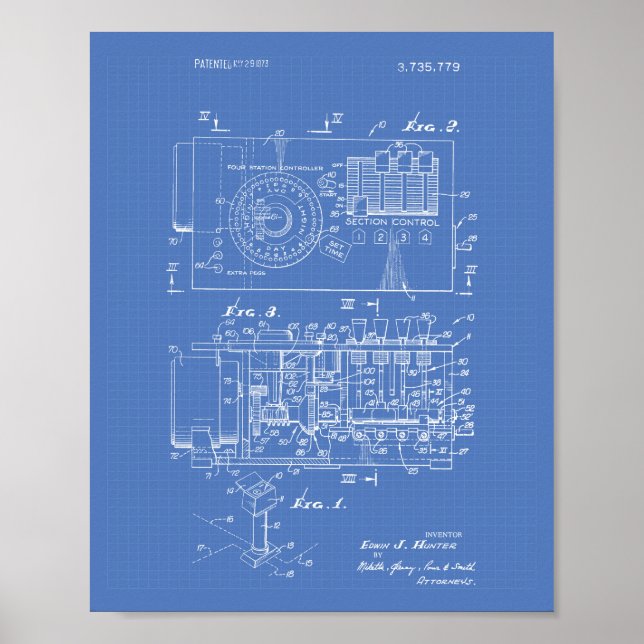 Póster Controladora automática Blueprint de arte de paten (Frente)