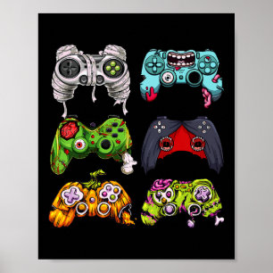 Poster Controladores de Jogos do Skeleton Zombie no Hallo