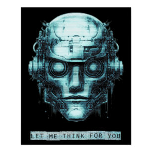 Póster Controle da mente Cyberpunk Robot Blue Grunge