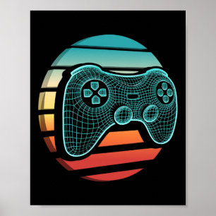 Poster Controle de Jogo de Vídeo Vintage Retro Por do Sol