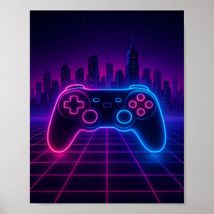 Poster Controle de Jogo Neon Retro — Synthwave