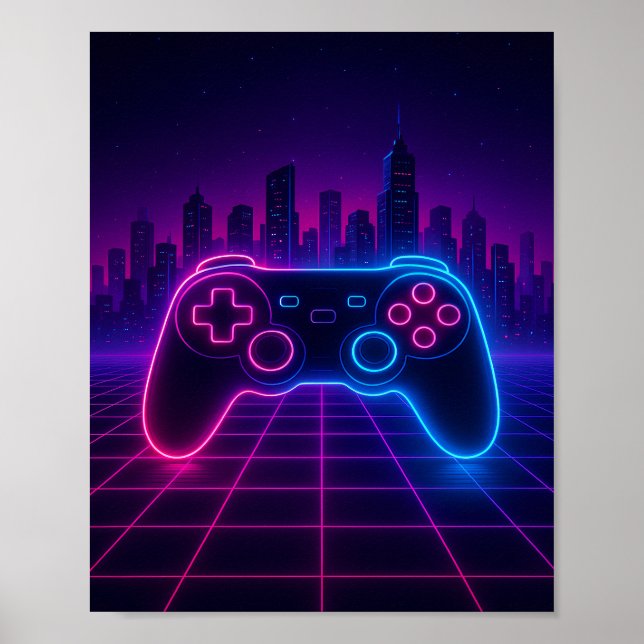 Poster Controle de Jogo Neon Retro — Synthwave (Frente)