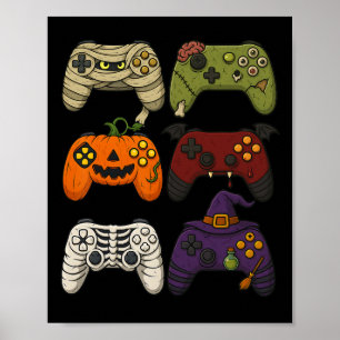 Poster Controles de Jogo Esqueleto Zumbi Múmia de Hallowe