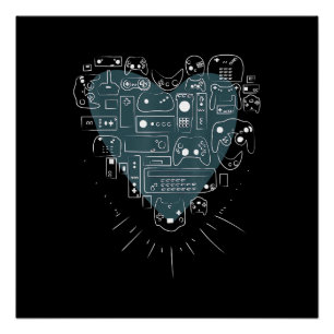 Póster Controles de Video Game Retro Gaming Heart Gamer