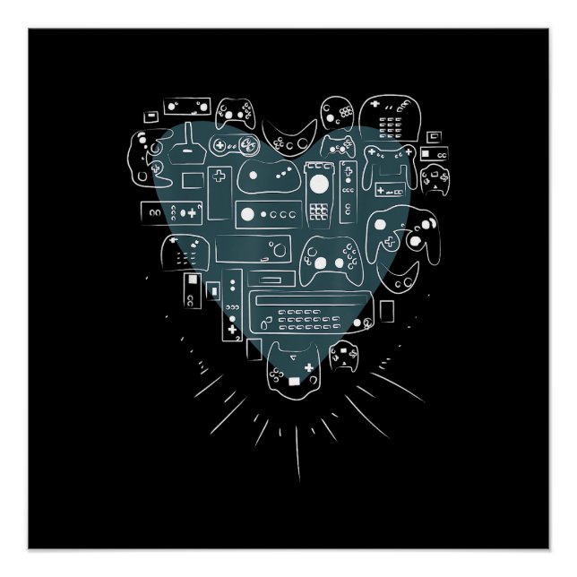 Póster Controles de Video Game Retro Gaming Heart Gamer (Frente)