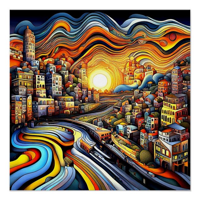 Póster Conurbação ao pôr do sol 3 (Frente)