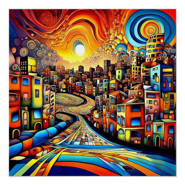 Póster Conurbação no pôr do sol 1 (Frente)