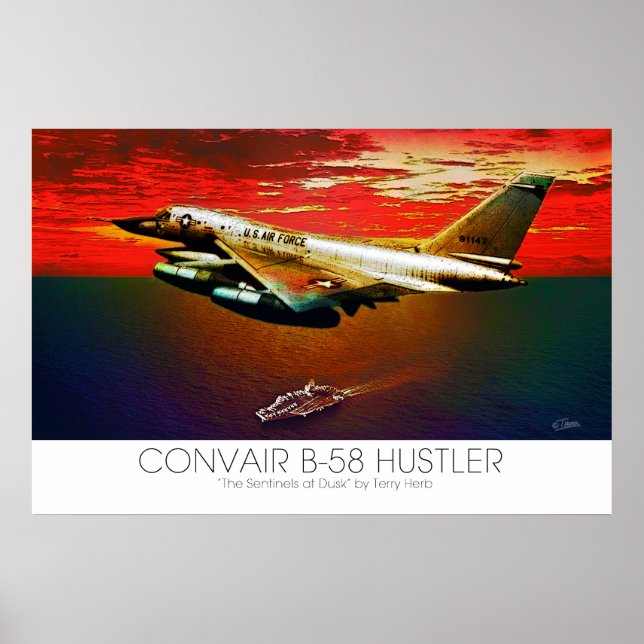 Póster Convair B-58 Hustler Supersonic Jet Voando @ Dusk (Frente)