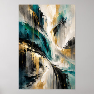 Poster Convergência Abstrata Varredura Preto Dourado Verd