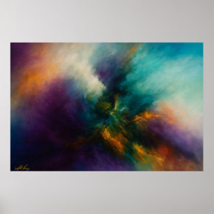 Poster Convergência Cósmica Explosão Turquesa em Nebulosa