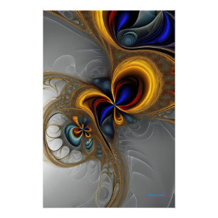 Póster Convergência Cósmica: Fractal multicolorido AI