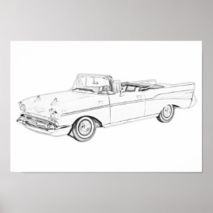 Póster Convertible 1957 preto e branco do Bel Air de