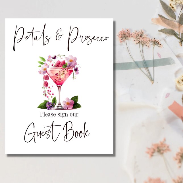 Poster Convidados de Casamento Rosa Bege Pétalas & Prosec (Criador carregado)