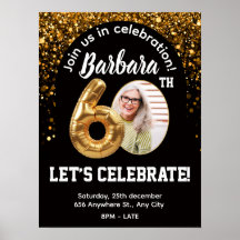 Convite de Aniversário Confete Preto Dourado 60º